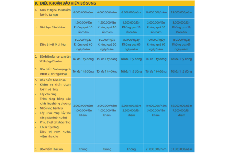 Quyền lợi bổ sung của gói bảo hiểm sức khỏe Bảo Việt An Gia